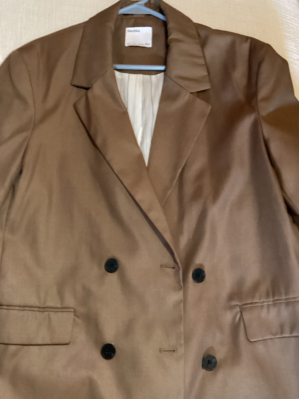 Bershka Double-Breasted Brown Blazer Jacket